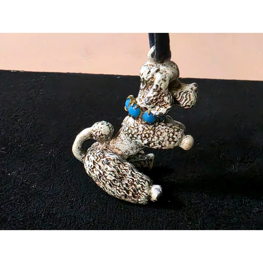 Vtg Florenza White Poodle Keychain Pendant‎ Turquoise Collar & Eyes Black